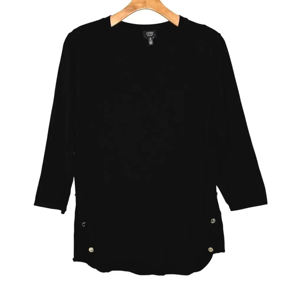 Jones New York vneck tunic top size large gold buttons